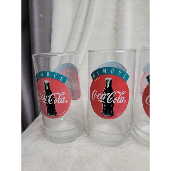 VTG 90s COKE Always Coca-Cola Graphic Logo Print Drinking Glasses✨️Set of 5 - Picture 4 of 8